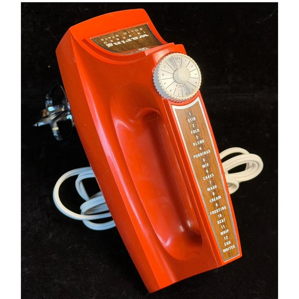 Vintage Waring 12 Speed Hand Mixer-Solid State, Orange, Woodgrain, WORKS